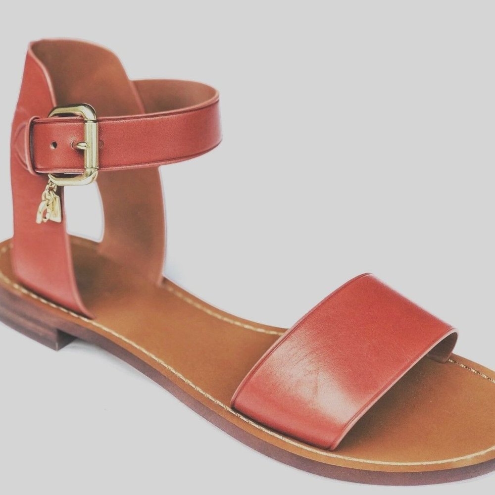 Coach Ankle Strap Leather Flat Sandals Women's